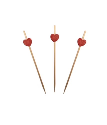 Pincho de Bambú Perla Corazón Paqx100Und/Cjx100und